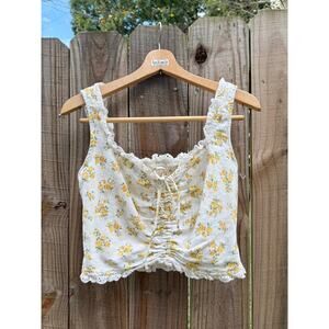 Reworked ASTR Linen Corset Tank – Yellow Floral - Cottagecore